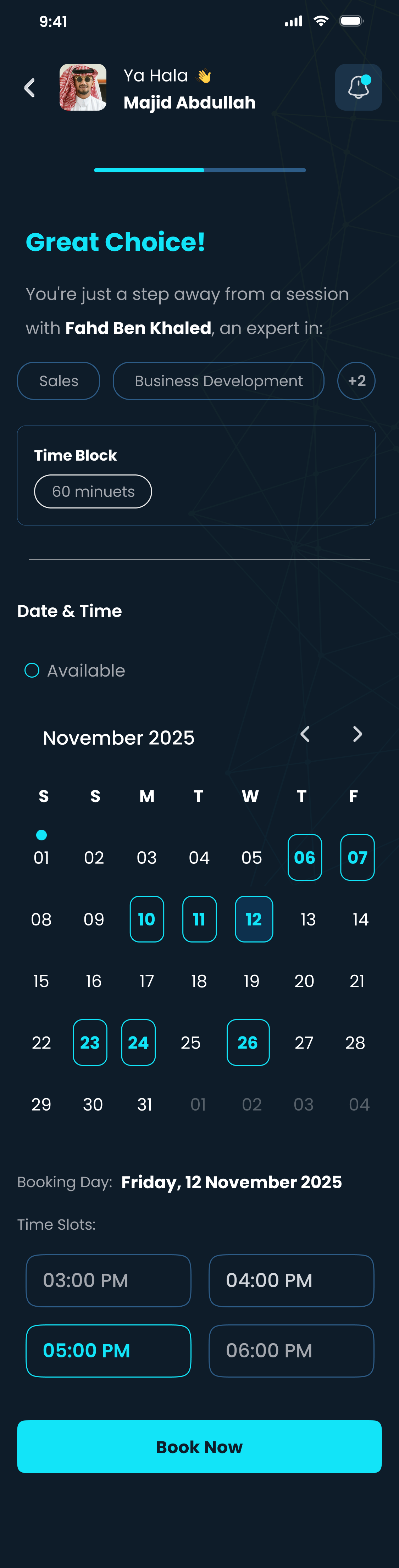 Choose a date and time slot