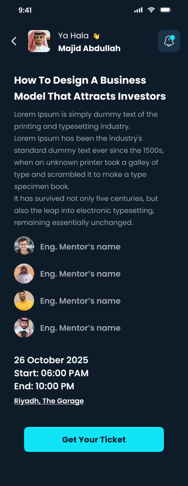 Event details with speakers and location