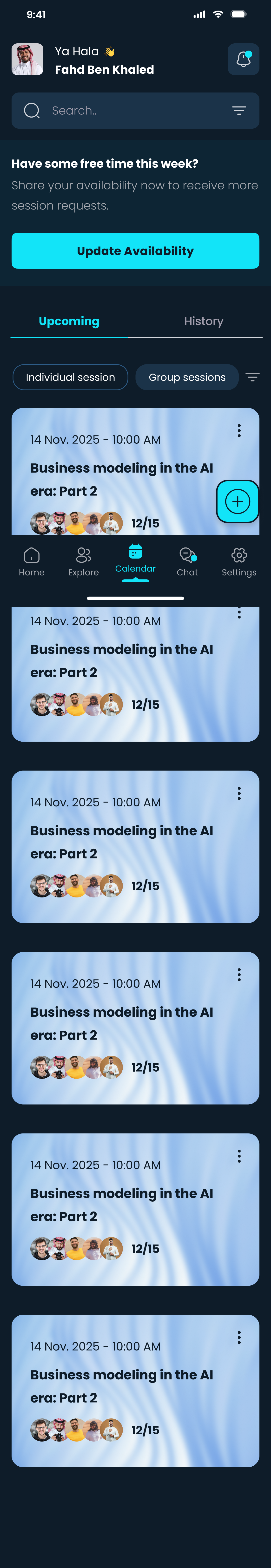 Your group sessions with attendance counts