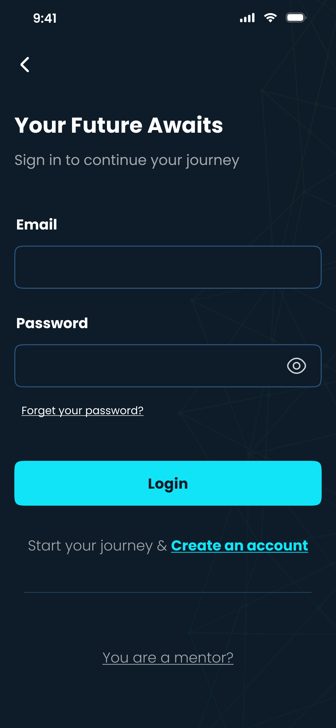 Login screen: email and password