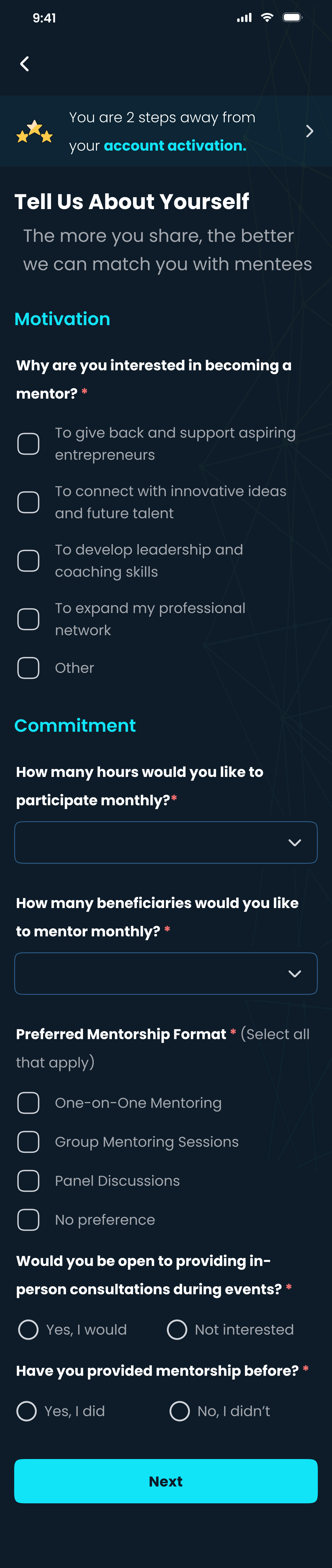 Mentor: motivation and commitment questionnaire