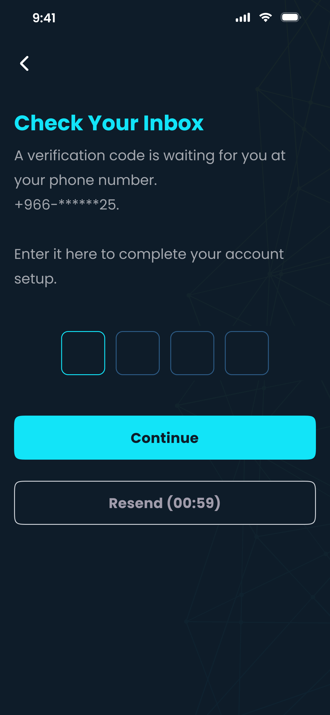 Check your inbox: enter the 4-digit verification code