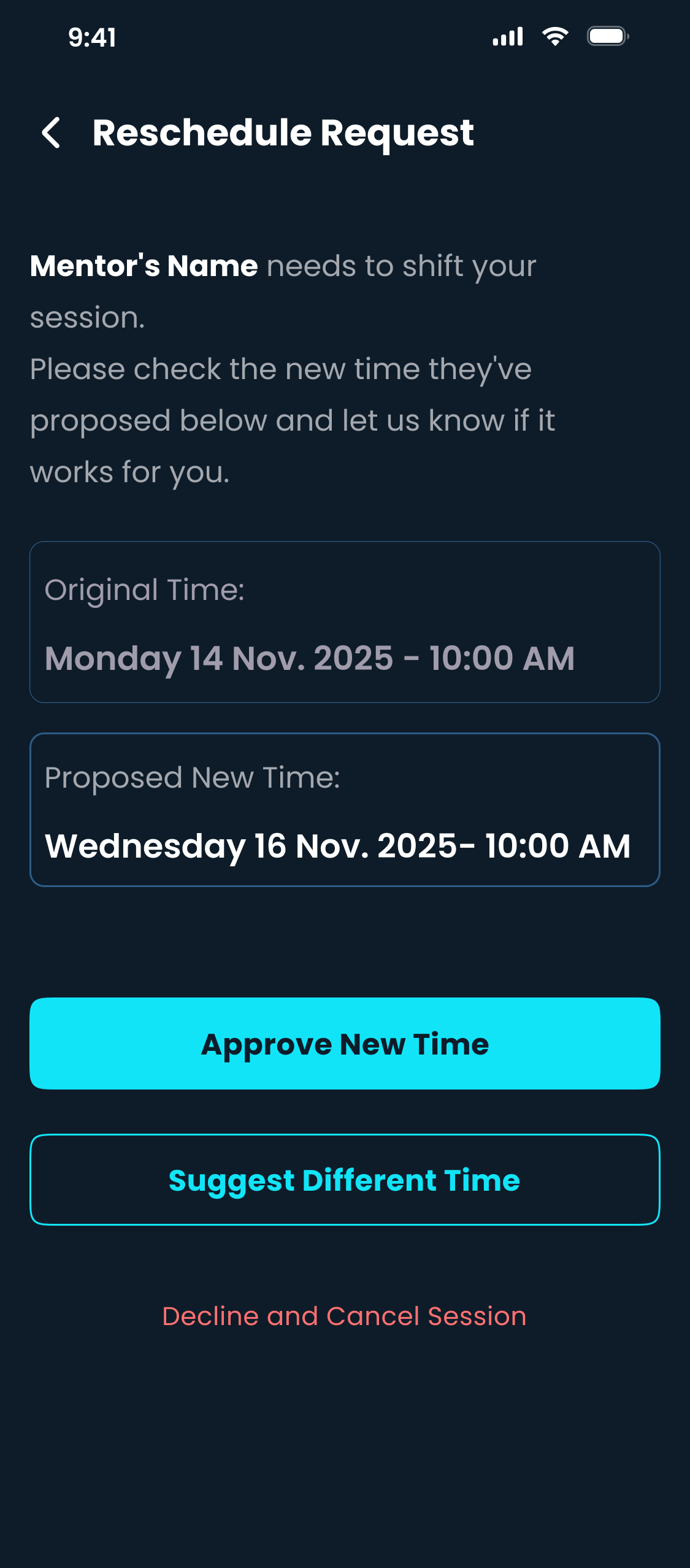 Reschedule or cancel a session