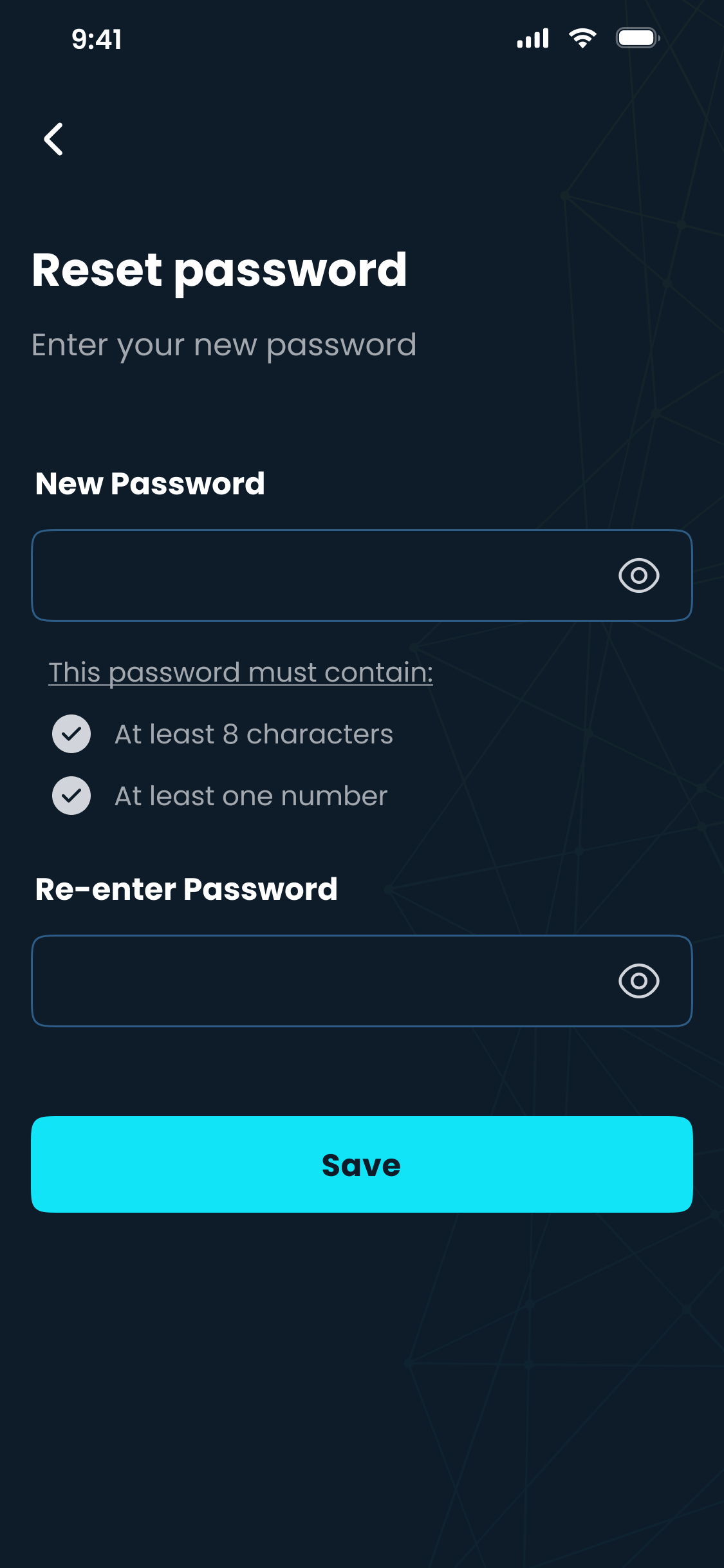 Reset password: new password and confirm